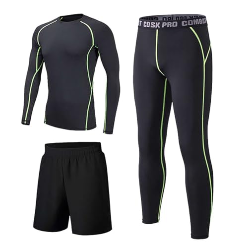 Echinodon Kinder Thermo Sportunterwäsche Junge Mädchen 3tlg Funktionsunterwäsche Set Fußball mit Fleecefutter für Training Kompressionsunterwäsche Grün 28 von Echinodon