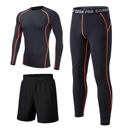 Echinodon Kinder Thermo Sportunterwäsche Junge Mädchen 3tlg Funktionsunterwäsche Set Fußball mit Fleecefutter für Training Kompressionsunterwäsche Orange L von Echinodon