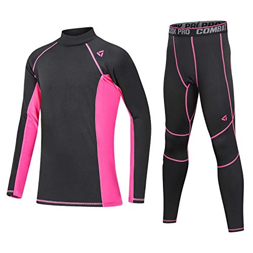 Echinodon Kinder Thermo Sportunterwäsche mit Fleecefutter Mädchen Jungen Kompressionsunterwäsche Set für Fitness Fußball Training Radsport Running Rosa von Echinodon