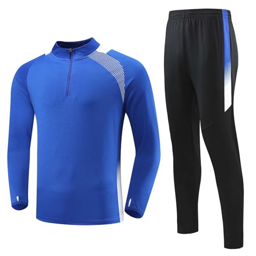 Echinodon Kinder Trainingsanzug Jungen Fußball Jogginganzug Polyesteranzug Langarmshirt + Hose Trikot Mädchen Sportanzug Blau XS von Echinodon