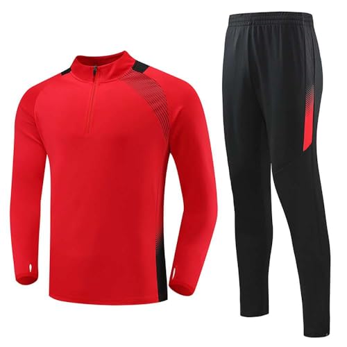 Echinodon Kinder Trainingsanzug Jungen Fußball Jogginganzug Polyesteranzug Langarmshirt + Hose Trikot Mädchen Sportanzug Rot 2XS von Echinodon