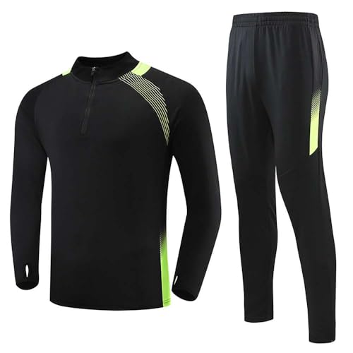 Echinodon Kinder Trainingsanzug Jungen Fußball Jogginganzug Polyesteranzug Langarmshirt + Hose Trikot Mädchen Sportanzug Schwarz-Grün M von Echinodon