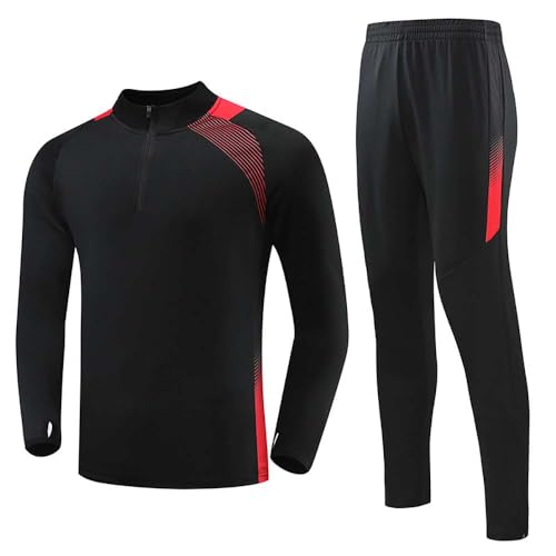 Echinodon Kinder Trainingsanzug Jungen Fußball Jogginganzug Polyesteranzug Langarmshirt + Hose Trikot Mädchen Sportanzug Schwarz-Rot 2XS von Echinodon