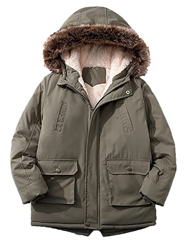 Echinodon Kinder Winterjacke Jungen Mädchen Warme Kapuzenjacke mit Fleecefutter Jacke Winter Parka Mantel Armeegrün 140 von Echinodon