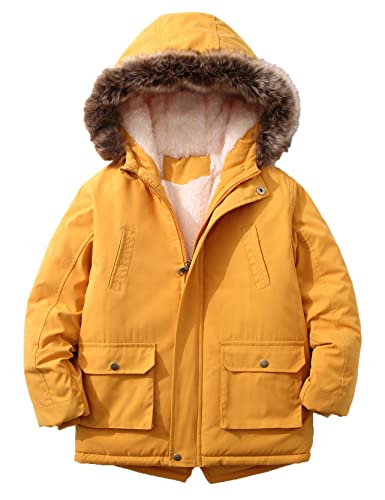 Echinodon Kinder Winterjacke Jungen Mädchen Warme Kapuzenjacke mit Fleecefutter Jacke Winter Parka Mantel Gelb 160 von Echinodon