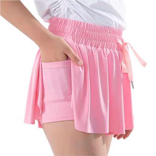Echinodon Laufshorts Mädchen 2 in 1 Kurze Hose mit Taschen Schnelltrocknend Sport Shorts Kinder Trainingsshorts Hellrosa 6 von Echinodon
