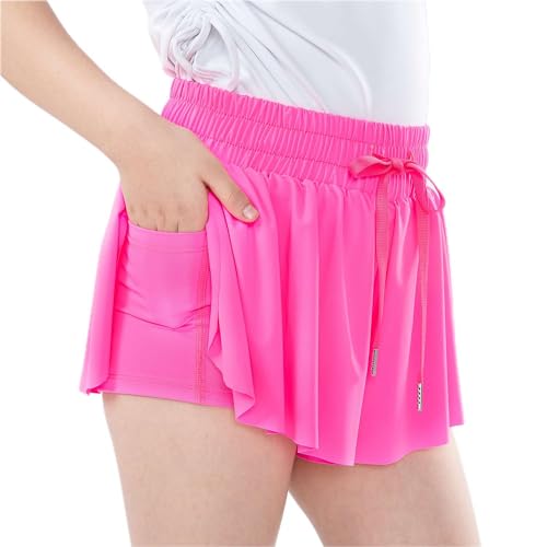 Echinodon Laufshorts Mädchen 2 in 1 Kurze Hose mit Taschen Schnelltrocknend Sport Shorts Kinder Trainingsshorts Rosa 5 von Echinodon
