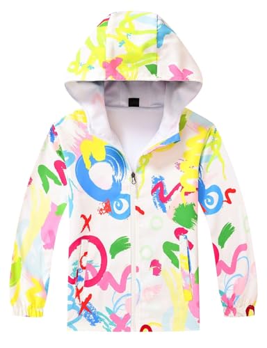 Echinodon Leichte Outdoorjacke Jungen Mädchen Wasserdichte Jacke Kinder Windjacke Regenjacke Weiß 150 von Echinodon