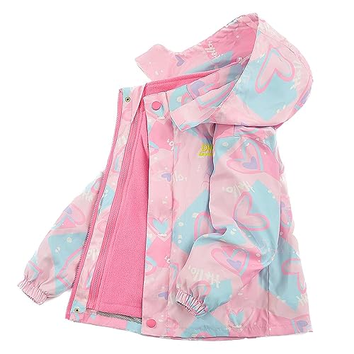 Echinodon Mädchen 3 in 1 Outdoorjacke Winterjacke Wasserabweisend Winddicht Funktionsjacke Kinder Wanderjacke Herzen(Rosa) 140 von Echinodon