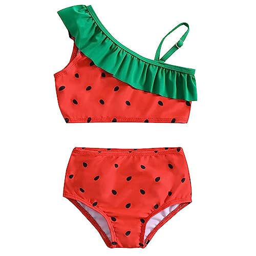 Echinodon Mädchen Baby Bikini Eine Schulter Badeanzug Kleinkiner Bademode Strand Schwimmanzug Rot(Wassermelone) 120 von Echinodon