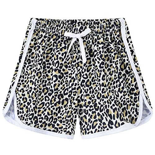 Echinodon Mädchen Badeshorts Boardshorts Sweatshorts Kinder Sportshorts Badehose Urlaub Strand Shorts Leopardenmuster 140 von Echinodon
