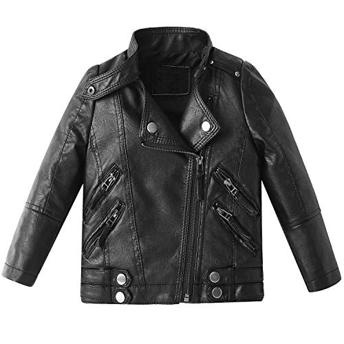 Echinodon Mädchen Bikerjacke Gefüttert Lederjacke mit Samtfutter Herbst Winter Kinder Jacke aus Kunstleder Motorradjacke Schwarz 150 von Echinodon