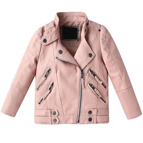 Echinodon Mädchen Bikerjacke Lederjacke Kinder Jacke aus Kunstleder Motorradjacke Pink 140 von Echinodon