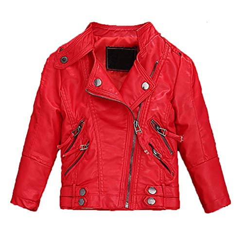 Echinodon Mädchen Bikerjacke Lederjacke Kinder Jacke aus Kunstleder Motorradjacke Rot 100 von Echinodon