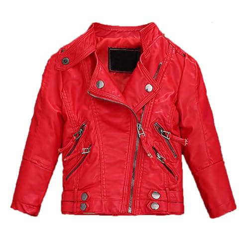 Echinodon Mädchen Bikerjacke Lederjacke Kinder Jacke aus Kunstleder Motorradjacke Rot 140 von Echinodon