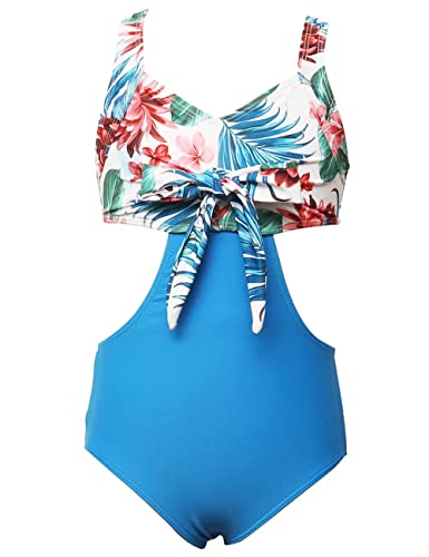 Echinodon Mädchen Bikini Einteiliger Badeanzug Kinder Baby Bademode Hawaiian Strand Schwimmanzug Blau 164 von Echinodon