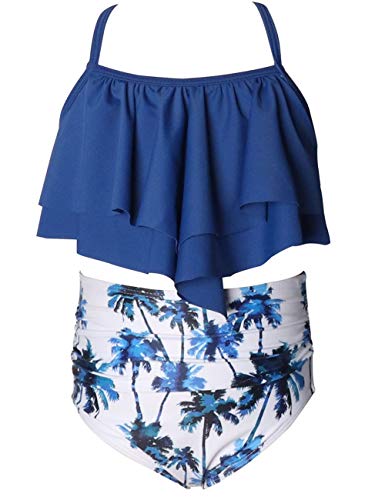 Echinodon Mädchen Bikini Set Neckholder Badeanzug mit Rüschen Blumen Kinder Zweiteiler Bademode Schwimmanzug Blau2 164 von Echinodon