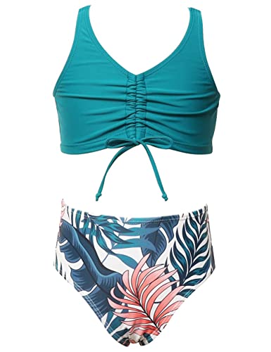 Echinodon Mädchen Bikini Set Zweiteiler Bademode mit Blumenmuster Kinder Badeset Schwimmanzug B-Blau 140 von Echinodon
