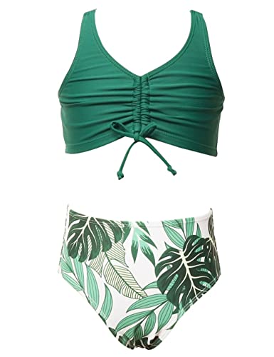 Echinodon Mädchen Bikini Set Zweiteiler Bademode mit Blumenmuster Kinder Badeset Schwimmanzug B-Grün 140 von Echinodon