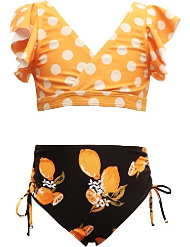 Echinodon Mädchen Bikini Set Zweiteiler Bademode mit Rüschen Kinder Badeset Schwimmanzug C-Punkte 164 von Echinodon