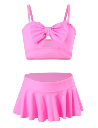 Echinodon Mädchen Bikini Set mit Rüschen Schleife Zweiteiler Bademode Kinder Badeset Schwimmanzug C-Rosa 104 von Echinodon