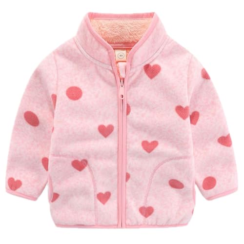 Echinodon Mädchen Fleecejacke Kinder Jacke mit Samtfutter Herbst Winter Warme Jacke Rosa-Herzen 120 von Echinodon