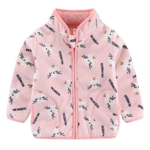 Echinodon Mädchen Fleecejacke Kinder Jacke mit Samtfutter Herbst Winter Warme Jacke Rosa-Katze 130 von Echinodon