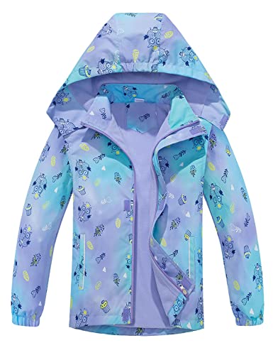 Echinodon Mädchen Gefütterte Jacke Kinder Winddicht Übergangsjacke mit abtrennbare Kapuze Regenjacke Wanderjacke Violett Eule 150 von Echinodon