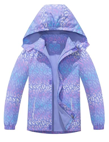Echinodon Mädchen Gefütterte Jacke Outdoorjacke Übergangsjacke Wanderjacke wasserabweisend winddicht Kinder Regenjacke Violett-Aufdruck 140 von Echinodon