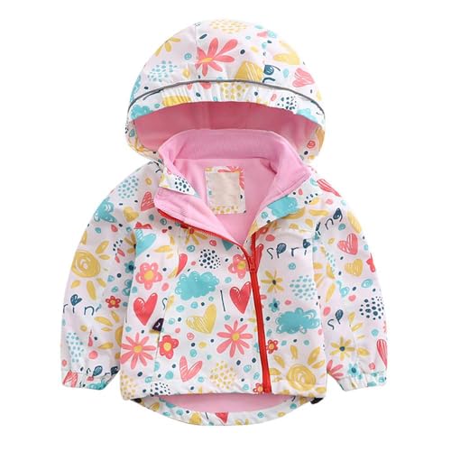 Echinodon Mädchen Gefütterte Jacke Outdoorjacke Wasserabweisend/Winddicht/Reflektoren Kinder Übergangsjacke Wanderjacke Weiss 90 von Echinodon