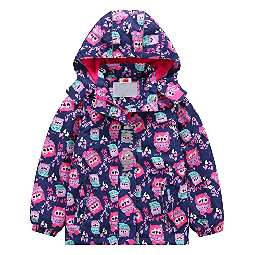 Echinodon Mädchen Gefütterte Jacke Tailliert Reflektoren Wasserabweisend Outdoorjacke Kinder Übergangsjacke Regenjacke Wanderjacke Eule 122-128 von Echinodon