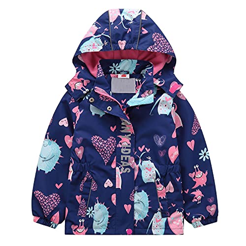 Echinodon Mädchen Gefütterte Jacke Tailliert Reflektoren Wasserabweisend Outdoorjacke Kinder Übergangsjacke Regenjacke Wanderjacke Neu-Blau 122-128 von Echinodon