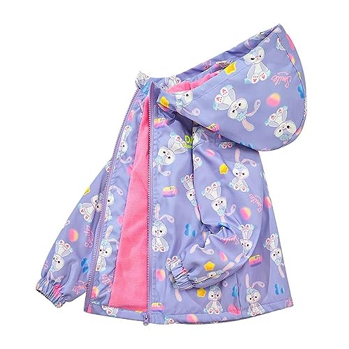 Echinodon Mädchen Gefütterte Jacke mit Kapuze Übergangsjacke mit Fleecefutter Kinder Outdoorjacke Windjacke Frühling Herbst C-Violett 140 von Echinodon