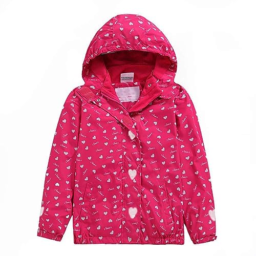 Echinodon Mädchen Gefütterte Outdoorjacke Übergangsjacke Wasserabweisend Winddicht Kinder Jacke Regenjacke Wanderjacke Rot 98-104 von Echinodon
