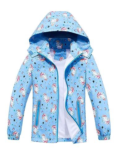 Echinodon Mädchen Jacke Kinder Windjacke Übergangsjacke mit abtrennbare Kapuze Frühling Herbst A-hellblau 140 von Echinodon