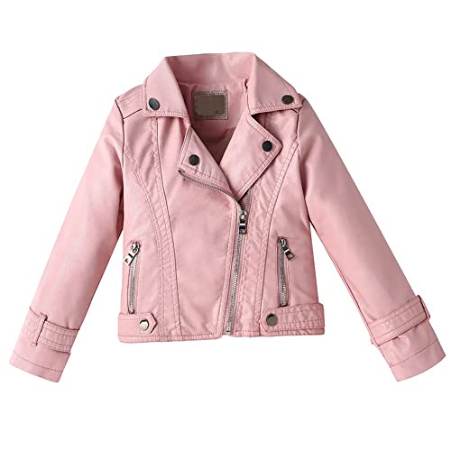 Echinodon Mädchen Jacke aus Kunstleder Kinder Bikerjacke Lederjacke Motorradjacke Hebrst Frühling Rosa 110 von Echinodon