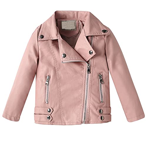 Echinodon Mädchen Jacke aus Kunstleder Kinder Bikerjacke Lederjacke Motorradjacke Hebrst Frühling Rosa2 120 von Echinodon