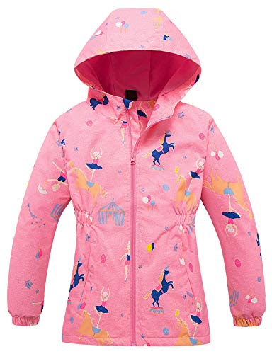 Echinodon Mädchen Jacke mit Fleecefütterung Übergangsjacke Outdoorjacke Wasserabweisend Winddicht Atmungsaktiv Kinder Regenjacke Wanderjacke A-Rosa 130 von Echinodon