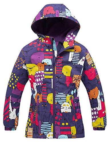 Echinodon Mädchen Jacke mit Fleecefütterung Übergangsjacke Outdoorjacke Wasserabweisend Winddicht Atmungsaktiv Kinder Regenjacke Wanderjacke A-Violett 130 von Echinodon