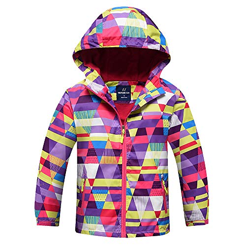 Echinodon Mädchen Jacke mit Fleecefütterung warm wasserdicht Winddicht atmungsaktiv Kinder Regenjacke Übergangsjacke Wanderjacke Herbst Violett 120 von Echinodon