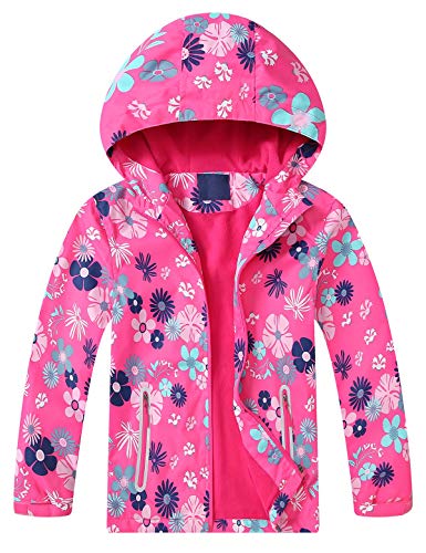 Echinodon Mädchen Jacke mit Fleecefütterung warm wasserdicht Winddicht atmungsaktiv Kinder Regenjacke Übergangsjacke Wanderjacke Trekkingjacke Rosa XL von Echinodon