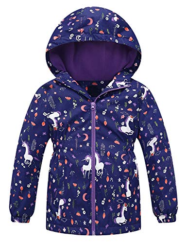Echinodon Mädchen Jacke mit Fleecefutter Tailliert Outdoorjacke Reflektoren/Wasserabweisend/Winddicht Kinder Übergangsjacke Wanderjacke Blau 116 (Herstellergröße 120) von Echinodon