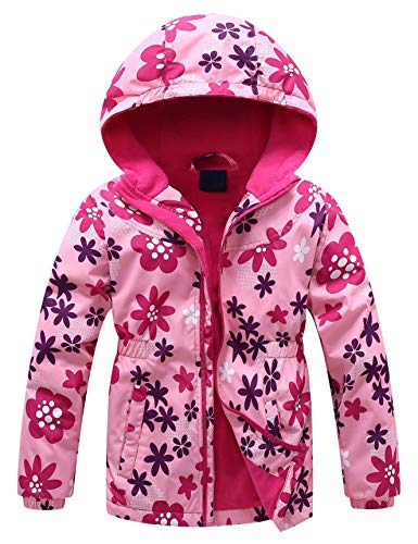 Echinodon Mädchen Jacke mit Fleecefutter Tailliert Outdoorjacke Reflektoren Wasserabweisend Winddicht Kinder Übergangsjacke Wanderjacke Pink XL von Echinodon