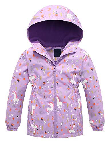 Echinodon Mädchen Jacke mit Fleecefutter Tailliert Outdoorjacke Reflektoren/Wasserabweisend/Winddicht Kinder Übergangsjacke Wanderjacke Violett 104-110 (Herstellergröße 110) von Echinodon