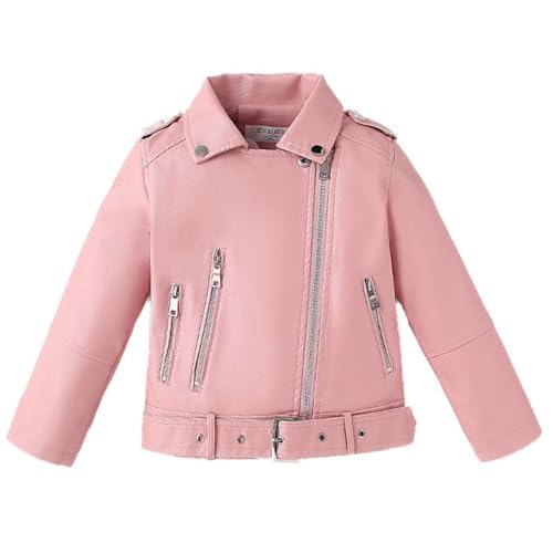 Echinodon Mädchen Lederjacke Motorradjacke Bikerjacke Kinder Jacke aus Kunstleder Kleinkind Rosa 110 von Echinodon