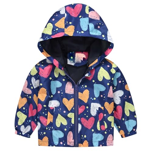 Echinodon Mädchen Leichte Jacke Kleinkind Dünne Windjacke mit Aufdruck Frühling Sommer Herbst Navy-Herzen 120 von Echinodon