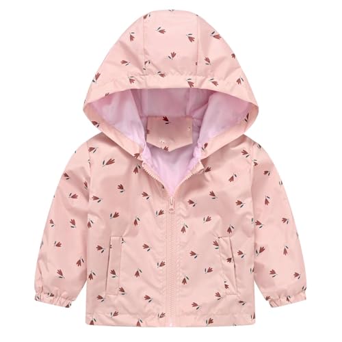 Echinodon Mädchen Leichte Jacke Kleinkind Dünne Windjacke mit Aufdruck Frühling Sommer Herbst Rosa-Blumen 120 von Echinodon