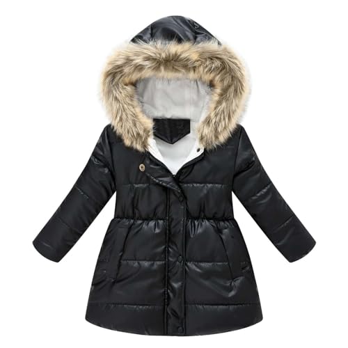 Echinodon Mädchen Mantel mit Fellkapuze Kinder Baby Parka Tailliert Winter Lang Jacke Winterjacke Schwarz 130 von Echinodon