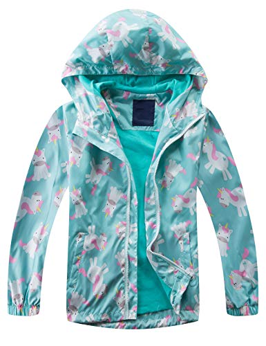 Echinodon Mädchen Outdoorjacke wasserabweisend winddicht Kinder Jacke Übergangsjacke Regenjacke Frühling Herbst Hellblau XL von Echinodon