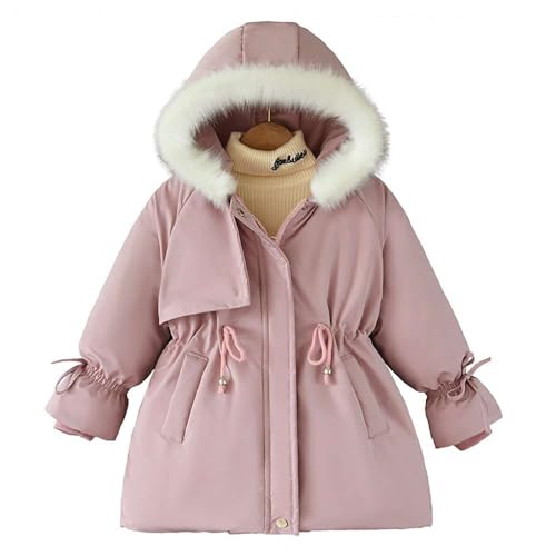 Echinodon Mädchen Parka Tailliert Jacke mit Fellkapuze Winterjacke Kinder Baby Winter Lang Mantel Rosa 130 von Echinodon